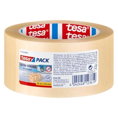 Image of tesapack Ultra Strong PVC Packing Tape for Firm Packaging and Secure transparent 66 m x 50 mm