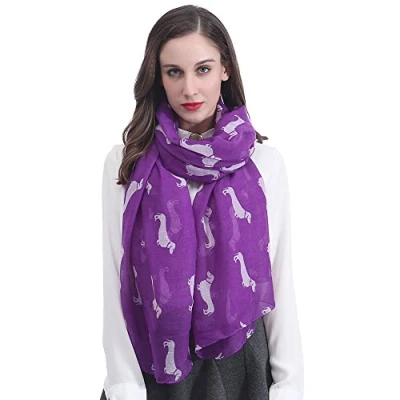 Image of Lina &amp; Lily Dachshund Sausage Dog Print Women&#039;s Scarf Shawl Wrap Lightweight (Violet)