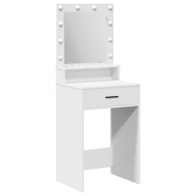 Image of vidaXL White MDF Vanity Table with LED Mirror 50x41x135cm Grooming Desk Bedroom Makeup Dresser