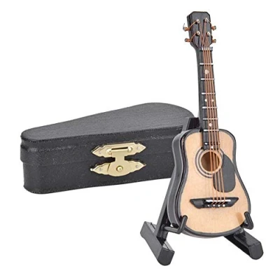 Image of Miniature Acoustic Guitar, 3.1in Mini Guitar Model with Stand Wooden Musical Instrument Hobby Collectibles Gift for Home Ornaments(8CM)