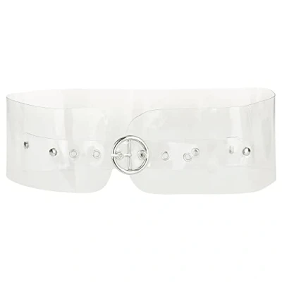 Image of Elerevyo Women Clear Waist Belts, Wide Transparent Round Buckle PVC Waistband Belt for Dress 70 75cm/27.56 29.53&quot;