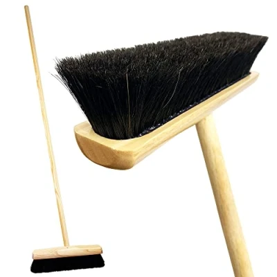 Image of Pure Real Bristle Broom and Wooden Handle Super Soft Indoor Sweeping Superior with Varnished Stock Resin Set Bristles