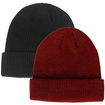 Image of Paladoo Beanie Hat Knit Ski Cap Fisherman for Men Women, 2pack Black/Rusty Red, One size