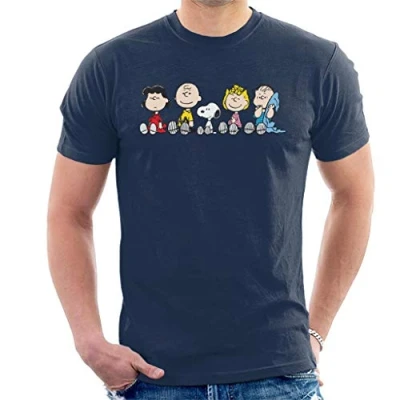 Image of Peanuts The Gang Sit Down Men&#039;s T Shirt Navy Blue