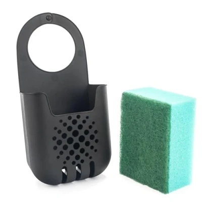 Image of KADAX Sponge Holder Dish Drainer Hanging Basket for Storing Sponges Faucet Rack Organizer Kitchen (Black)