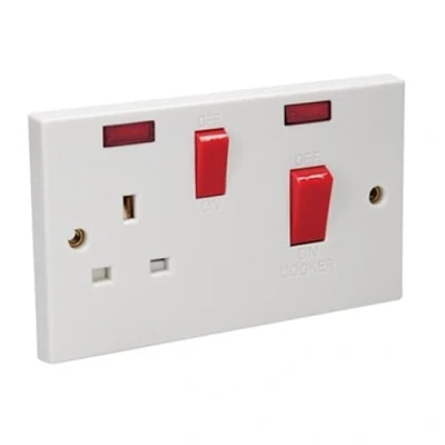 Image of STATUS Cooker Switch with Socket White 45A 1 Gang 2 Neon Light Indicators S1G45ACSX5 (Package may vary)