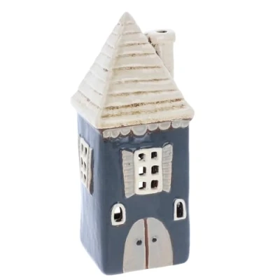 Image of Shudehill Giftware Village Pottery Tealight Holder Ceramic Scalloped House Collection Grey, Blue and Navy (Navy)