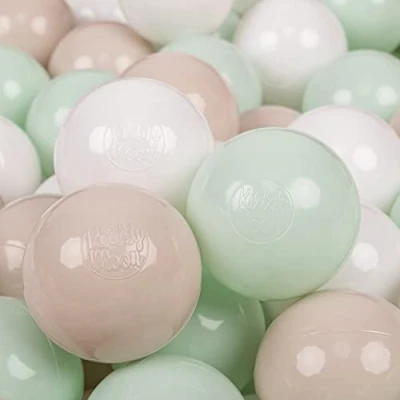 Image of KiddyMoon Soft Plastic Play Balls 50 Balls/7Cm 2.75In Multi Colour Made In EU, Pastel Beige/White/Mint
