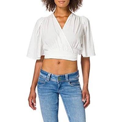Image of NA KD Flowy Wrap Blouse, White, EU 38