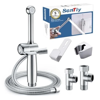 Image of Handheld Bidet Sprayer Kit, SonTiy Attachment Muslim Shower Spray for Toilet UK Bathroom Douche, Baby Cloth Diaper Wash, Pet Bath, Personal Hygiene, Adjustable Pressure, Solid Brass