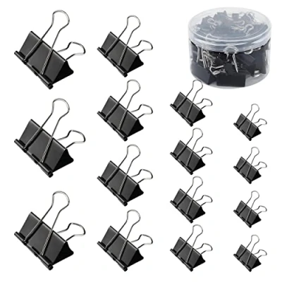 Image of Binder Clips,60 pcs Black Paper Clips Metal Bulldog Foldback Swallowtail Clip Stationary Clamps for Office School Home Kitchen Shops Festival Celebration Party,4 Sizes(15mm 19mm 25mm 32mm)