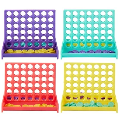 Image of THE TWIDDLERS 24 Mini Four In A Row Board Games, 4 Assorted Colours Multipack Perfect Game Birthday Party Bag Fillers for Kids, Unisex Connect Challenge, Classroom Gifts &amp; Rewards