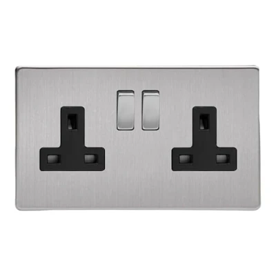 Image of Lumilife Varilight XDS5BS 13A Socket Brushed Steel Black 2 Gang,86x147x32mm