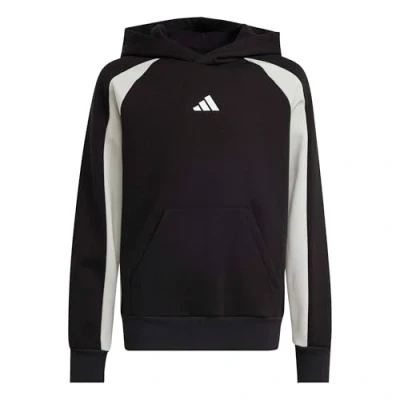 Image of adidas Unisex Kids SEASONAL ESSENTIALS COLORBLOCK FLEECE HOODIE, black/wonder silver/white, 9 10 Years