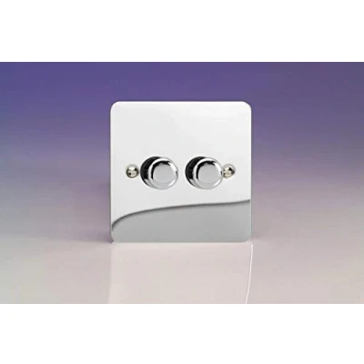 Image of Varilight V Pro Ultra Flat Mirror Chrome 2 Gang LED Trailing Edge Dimmer Switch 1 or Way
