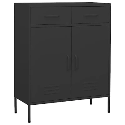 Image of vidaXL Steel Storage Cabinet Anthracite, Freestanding with Adjustable Shelves, Ballbearing Runners, Fully Extendable Drawers, Industrial Style, for Living Room