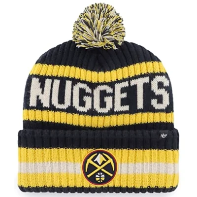 Image of 47 NBA Unisex Adult Team Color Officially Licensed Primary Logo Bering Sport Knit Cuffed Pom Beanie Cold Weather Hat, Denver Nuggets Navy, One size