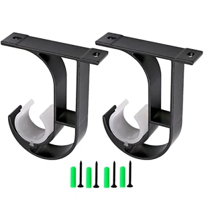 Image of Aluminum Alloy Curtain Rod Bracket,Curtain Holder,Curtain Supportor,Mounted on the Ceiling 2 Set (Black)