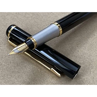 Image of Jinhao Baoer 801 Luxury Executive Polished Black Steel Fountain Pen Writing Set + 5pk Cartridges...(Black Ink Cartridges, in Finish)