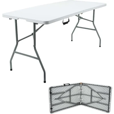 Image of Crystals Folding Table, 6FT Heavy Duty Catering Trestle Portable Plastic Tables for Dining Indoor/Outdoor Use, Foldable Camping Kitchen Garden, Party, Picnic Table BBQ &amp; Events