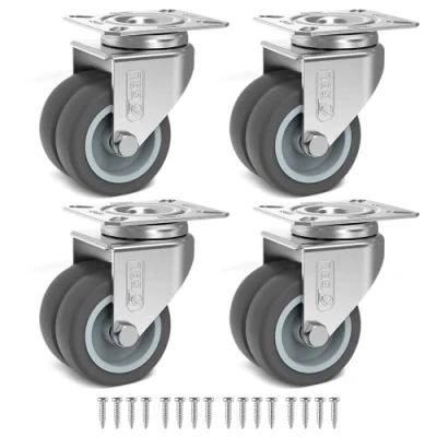 Image of GBL Heavy Duty Castor Wheels + Screws 50mm Up to 200kg 4 Pack No Floor Marks Silent for Furniture Rubber Covered Trolley Silver Casters