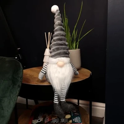 Image of 46cm Grey Plush Sitting Gonk Christmas Decoration with Stripey Dangly Legs