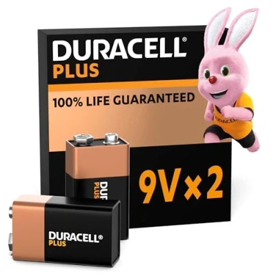 Image of Duracell Plus 9V Batteries (Pack of 2) Alkaline 100% Life Guaranteed Reliability For Everyday Devices 0% Plastic Packaging 5 Year Storage 6LR61 MN1604