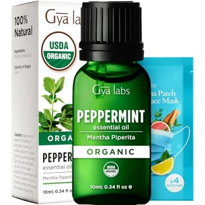 Image of Gya Labs Organic Peppermint Essential Oil for Diffuser Hair 100% Pure and Natural Oils, Premium Mint Relaxing Aromatherapy Oils (10ml)