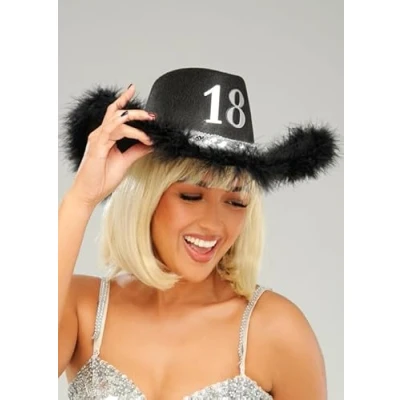 Image of Struts Womens Add Any Age Birthday Black Fluffy Cowboy Hat (18th Birthday)