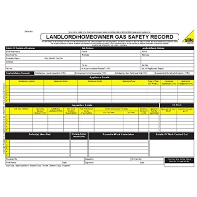 Image of Gas Safety PAD Landlord HOMEOWNER Engineer Check Inspection Record 50 Set Book