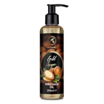 Image of Massage oil Gold Argan 200 ml Blend of Almond &amp; Grape Seed Peach Kernel Jojoba Cosmetic Natural oils Body Skincare Bodycare Relax