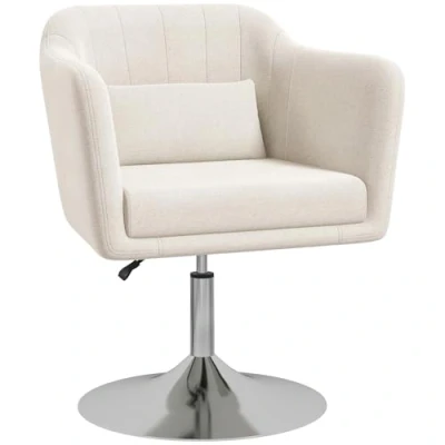 Image of HOMCOM Swivel Accent Chair for Living Room Contemporary Vanity Armchair with Adjustable Height Thick Cushion Lumbar Support Armrest Bedroom Office Cream White