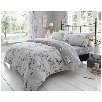 Image of GC GAVENO CAVAILIA Breathable Vintage Floral Duvet Cover, Botanical Bedding Sets, Reversible Double Bed Grey Quilt Covers