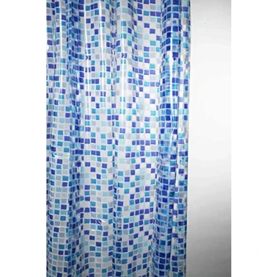 Image of KAV Premium Fully Waterproof PEVA Shower Curtain with Hygiene and Clean Technology 180x180CM / 72x72in Pack of 2, Blue Mosaic Design for Home Hotel Bathroom Decor