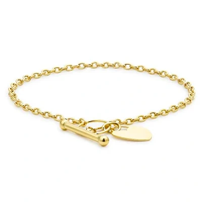 Image of Carissima Gold Women&#039;s 9ct Yellow Heart Tag T Bar Bracelet of 18cm/7&quot;