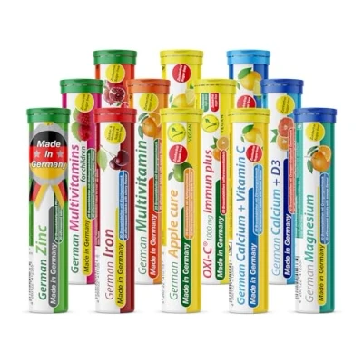 Image of effervescent Tablets Mix T&amp;D Pharma 12 x 20 = 240 German Vitamins and Minerals in Fruity Flavours Made Germany