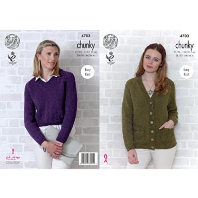 Image of King Cole Womens Chunky Knitting Pattern Ladies Easy Knit Raglan Sleeve Cardigan &amp; Sweater (4703)