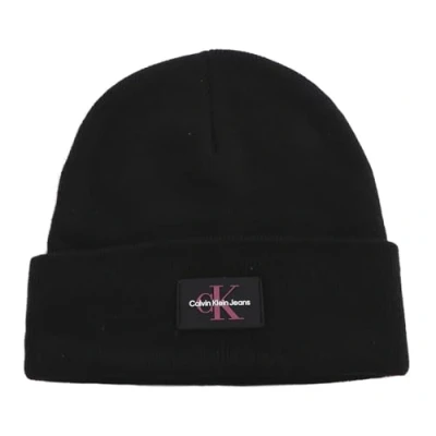 Image of Calvin Klein Women&#039;s Monologo Rubber Beanie K60k611834 Hats, Black (Black), One Size