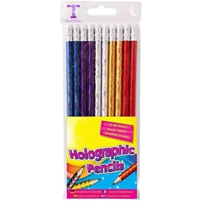 Image of Paulstore 10 Holographic HB Pencil Sketching Pencils With Rubbers