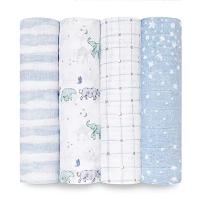 Image of aden + anais 100% cotton Muslin Swaddle &amp; Receiving Blankets for Baby Girls Boys, 120x120cm, Ideal Newborn Infant Swaddling Wrap Set, Perfect Shower Gifts, 4 Pack, rising star