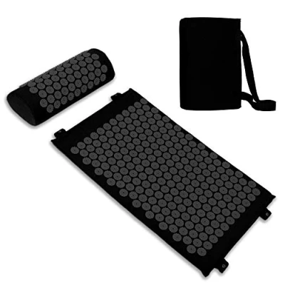 Image of Belmalia Acupressure Set with Neck Cushion for Relaxation + Well Being Easy Transport Acupuncture Mat and Pillow Massage Carrying Handles Black