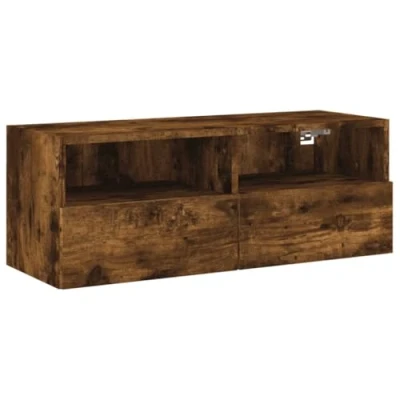 Image of vidaXL TV Wall Cabinet, Modern Style Engineered Wood, Smoked Oak designed, mountable for Space Saving, Ample Storage 80x30x30 cm
