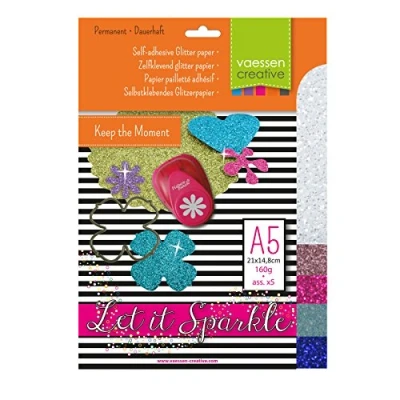 Image of Florence Glitter Sticker Paper A5 5 Sheets Bright Coloured Card Self Adhesive Scrapbook for Making and Crafts 270 gsm