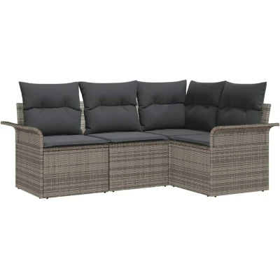 Image of vidaXL 4 Piece Garden Sofa Set with Cushions Grey Poly Rattan