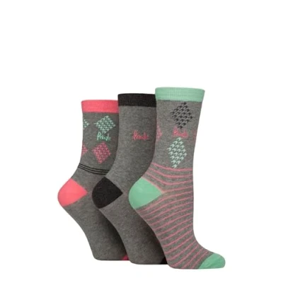Image of Women&#039;s 3 Pair Pringle Patterned Cotton and Recycled Polyester Socks Light Grey Diamond / Stripe 4 8
