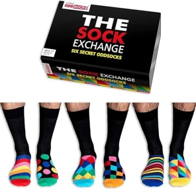 Image of United Oddsocks The Sock Exchange Box of 6 Mens Odd socks UK 11, EUR 39 46