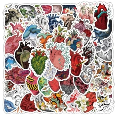 Image of 50 Pcs Heart Stickers for Kids Teens Adults Boys Girls Gift,Stickers Pack Laptop,Skateboard,Luggage,Car,Bike, Cup,Computer,Water Bottle Decor,Heart Vinyl Waterproof Sticker Decals