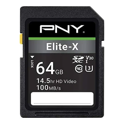 Image of PNY Elite X SDXC card 64GB Class 10 UHS I U3 100MB/s
