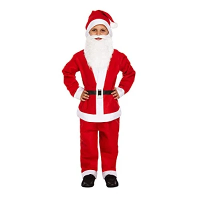 Image of HENBRANDT Children’s Santa Claus Costume with Red Hat and Beard for Kids 5 Piece Father Christmas Xmas Fancy Dress Outfit Size Small Ages 4 6 Boys Girls