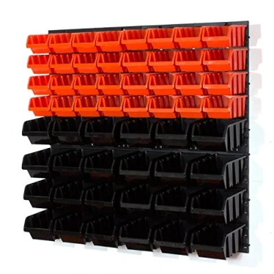 Image of Set of 32 orange S and 24 black M size IN Box storage bins louvre